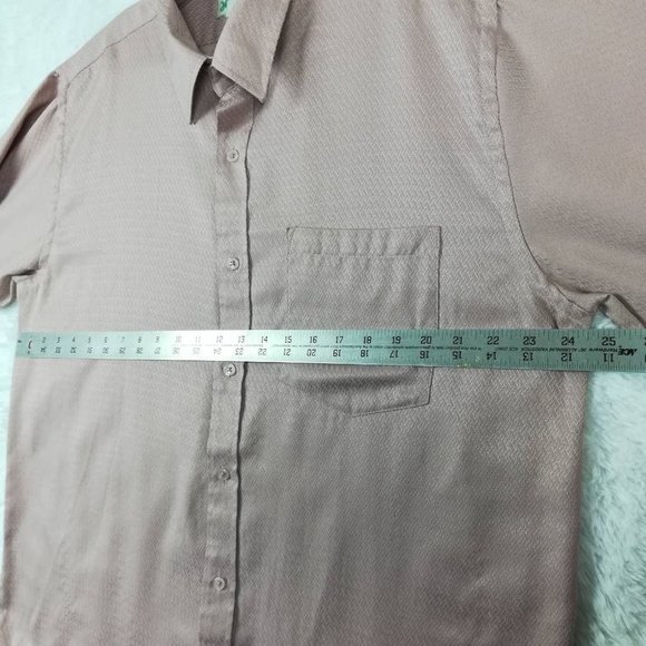 Vintage Haband Mens Shirt Button Up Solid Pink Textured Long Sleeve Pockets L - Picture 5 of 8